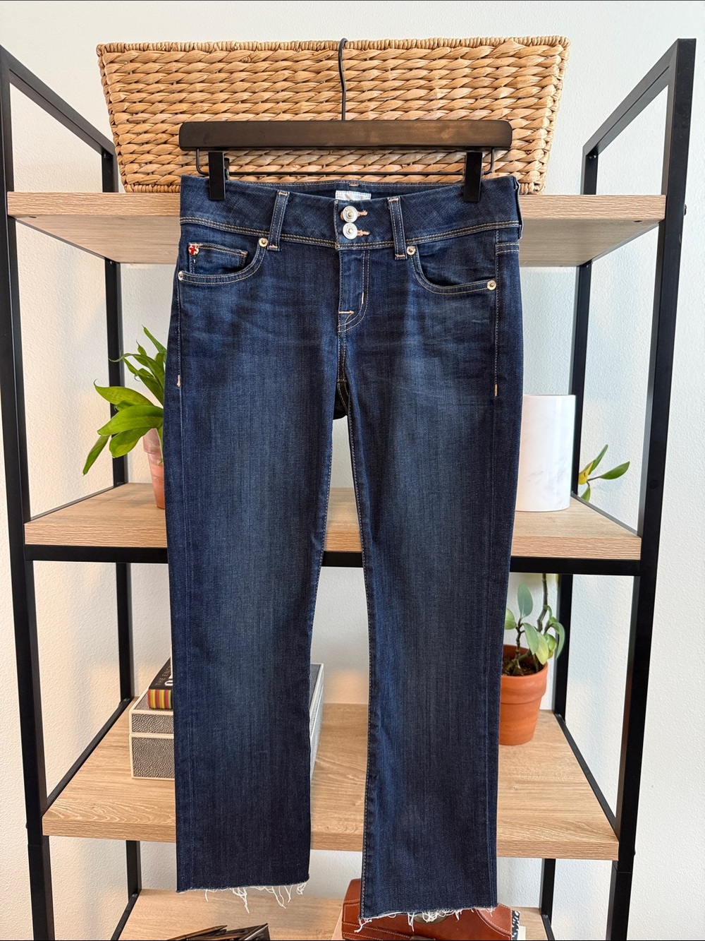 Hudson Low Rise Ginny Crop Straight w/Cuff Raw Hem Jeans, 26